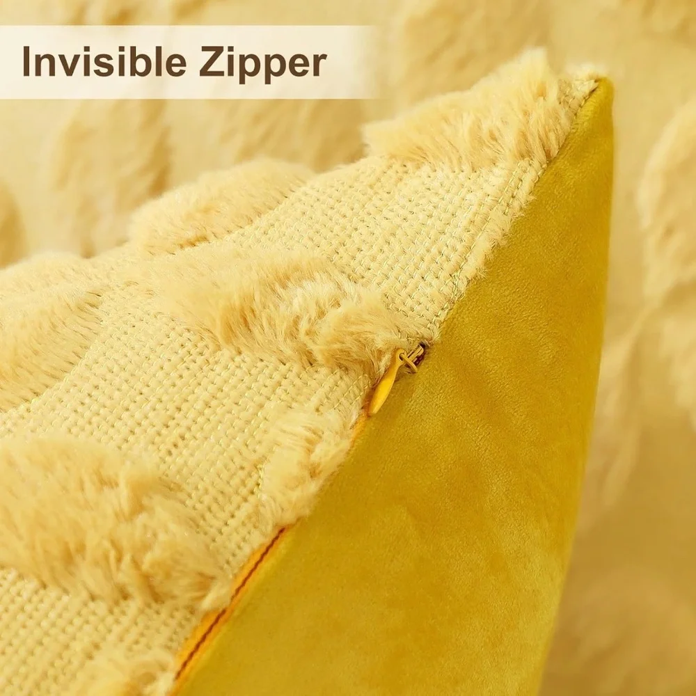 Set of 2 Mustard Yellow Textured Throw Pillow Covers | Boho Farmhouse Decor